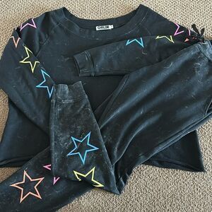 Chrldr Women’s Faded Black with Rainbow Stars Matching Jogger Set - Size S
